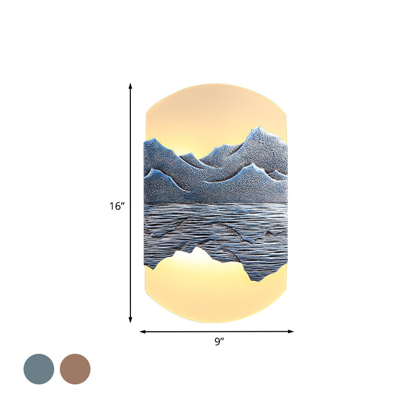 Fan/Oval Corridor Mountain Wall Mural Light Acrylic LED Oriental Style Wall Mount Light Fixture in Silver/Brown Clearhalo 'Wall Lamps & Sconces' 'Wall Lights' Lighting' 1195093