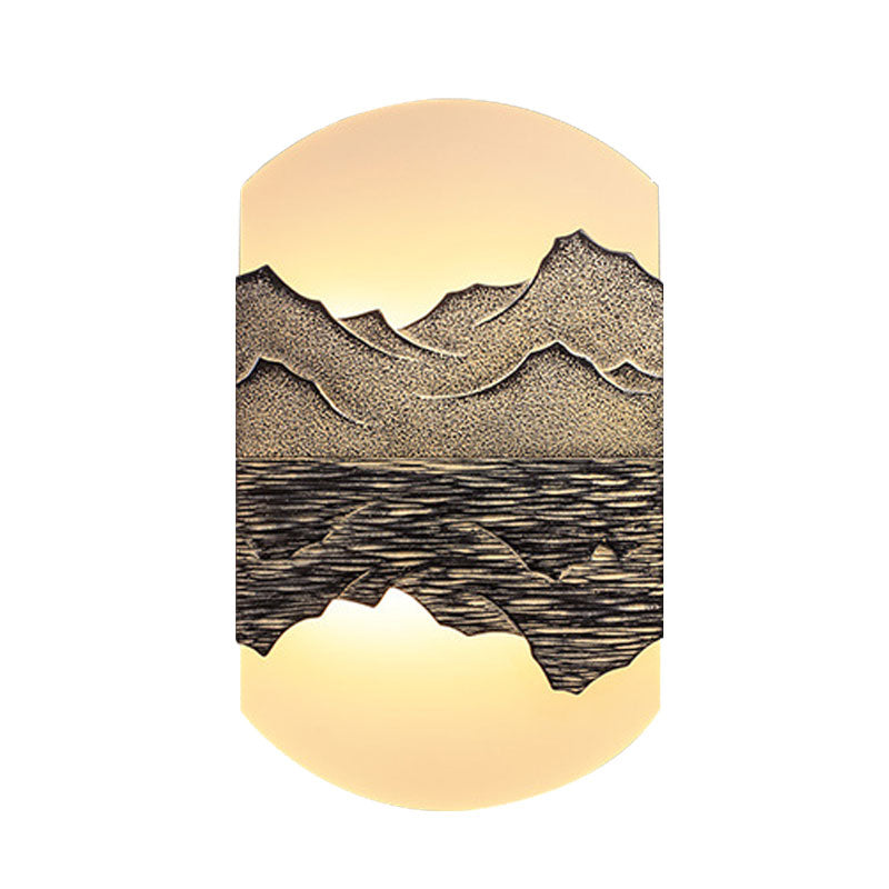 Fan/Oval Corridor Mountain Wall Mural Light Acrylic LED Oriental Style Wall Mount Light Fixture in Silver/Brown Clearhalo 'Wall Lamps & Sconces' 'Wall Lights' Lighting' 1195097