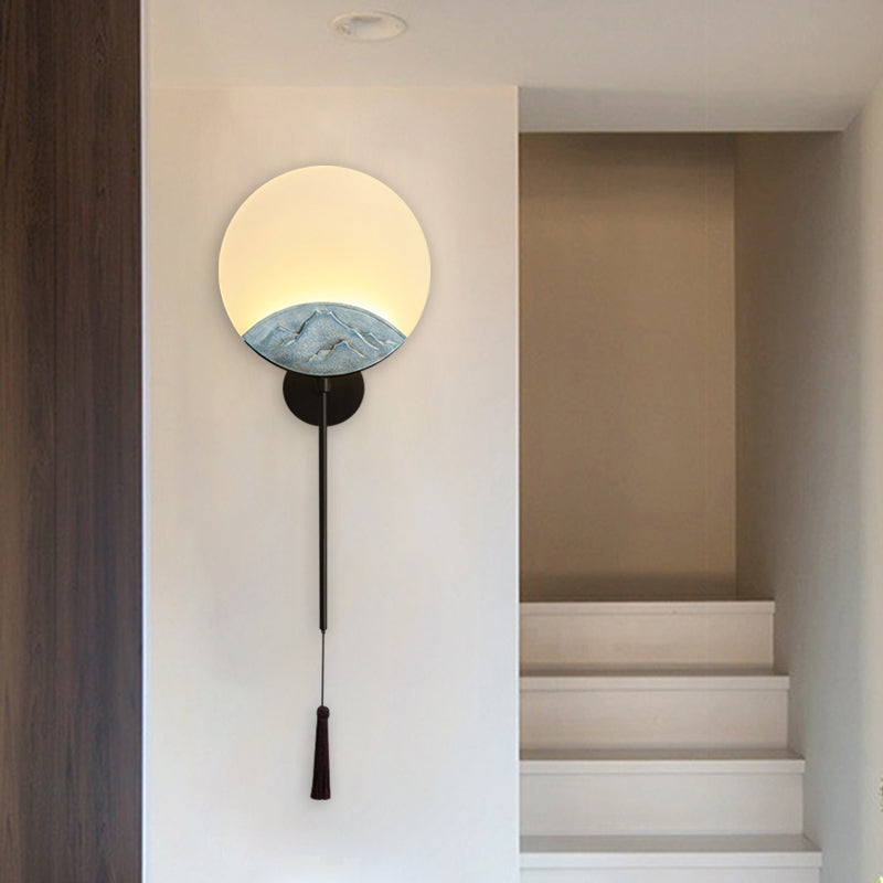 Fan/Oval Corridor Mountain Wall Mural Light Acrylic LED Oriental Style Wall Mount Light Fixture in Silver/Brown Clearhalo 'Wall Lamps & Sconces' 'Wall Lights' Lighting' 1195099