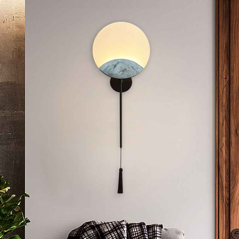 Fan/Oval Corridor Mountain Wall Mural Light Acrylic LED Oriental Style Wall Mount Light Fixture in Silver/Brown Clearhalo 'Wall Lamps & Sconces' 'Wall Lights' Lighting' 1195100