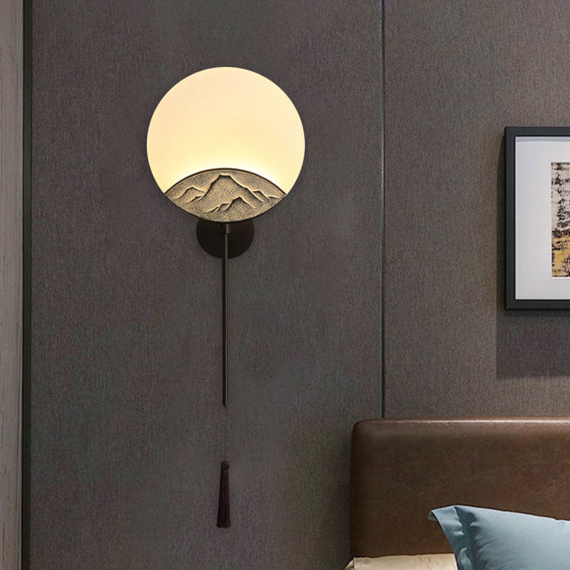 Fan/Oval Corridor Mountain Wall Mural Light Acrylic LED Oriental Style Wall Mount Light Fixture in Silver/Brown Brown B Clearhalo 'Wall Lamps & Sconces' 'Wall Lights' Lighting' 1195103