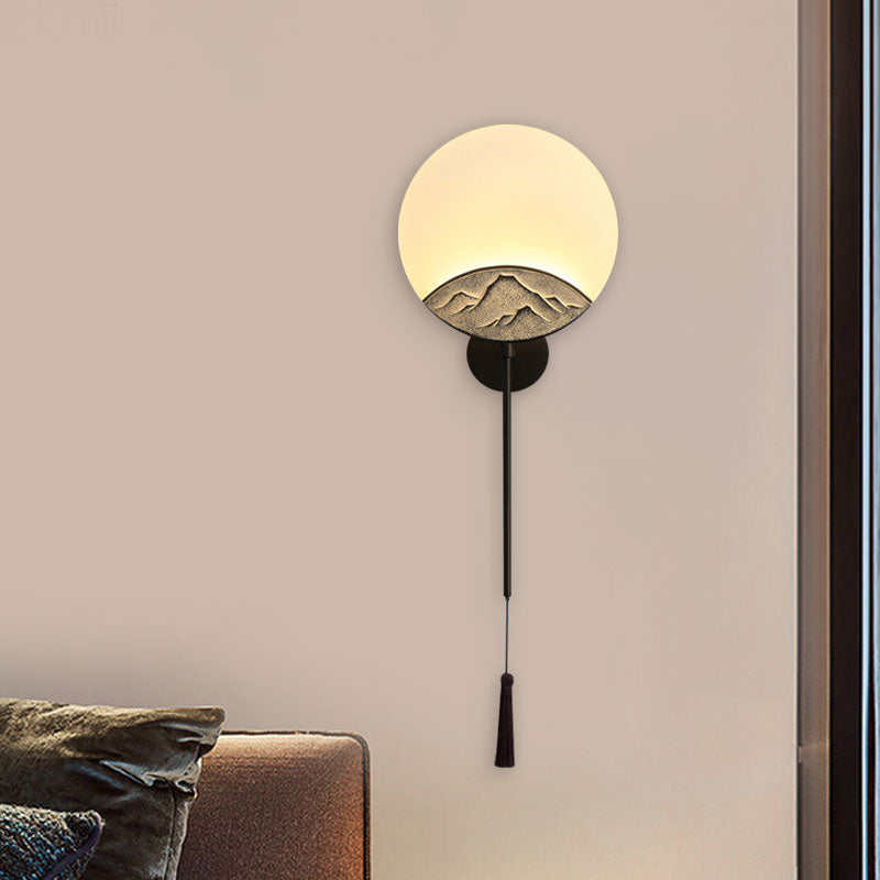 Fan/Oval Corridor Mountain Wall Mural Light Acrylic LED Oriental Style Wall Mount Light Fixture in Silver/Brown Clearhalo 'Wall Lamps & Sconces' 'Wall Lights' Lighting' 1195105