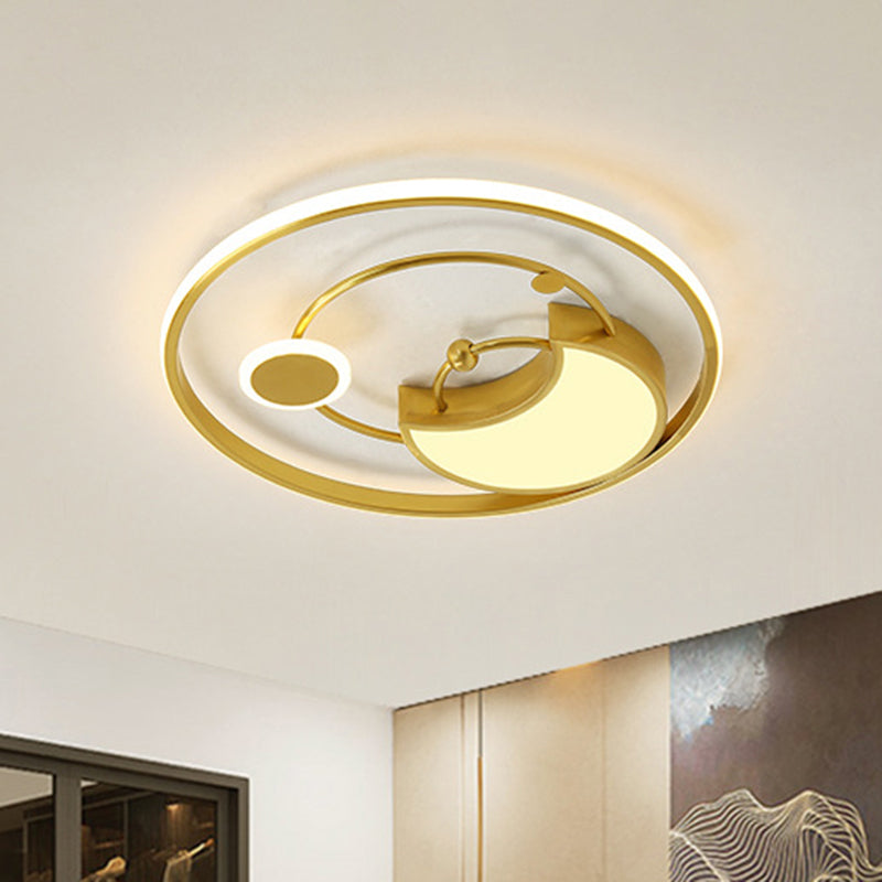 Acrylic Moon and Ring Flushmount Lamp Nordic Style LED Flush Light Fixture in Gold Clearhalo 'Ceiling Lights' 'Close To Ceiling Lights' 'Close to ceiling' 'Flush mount' Lighting' 1195156