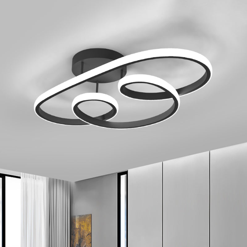 Twisted Frame Acrylic Semi Flush Lighting Nordic LED Black Ceiling Mounted Light Clearhalo 'Ceiling Lights' 'Close To Ceiling Lights' 'Close to ceiling' 'Semi-flushmount' Lighting' 1195160