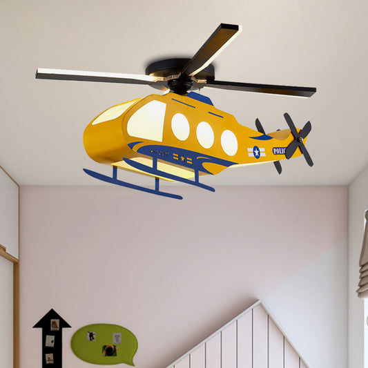 Yellow Helicopter Shape Flush Lamp Fixture Cartoon LED Metal Semi Flush Mount Light Fixture Clearhalo 'Ceiling Lights' 'Close To Ceiling Lights' 'Close to ceiling' 'Semi-flushmount' Lighting' 1195188