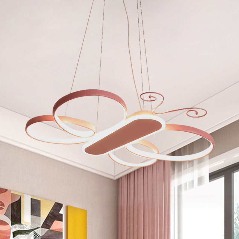 Câtonnette de papillon suspension légère acrylique pour enfants à la chambre  à lad la lampe de lustre à LED en or / rose - Clearhalo