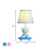 Barrel Shade Bedside Table Lamp Fabric 1 Bulb Cartoon Bear Nightstand Lighting in Blue/Pink Clearhalo 'Lamps' 'Table Lamps' Lighting' 1195234