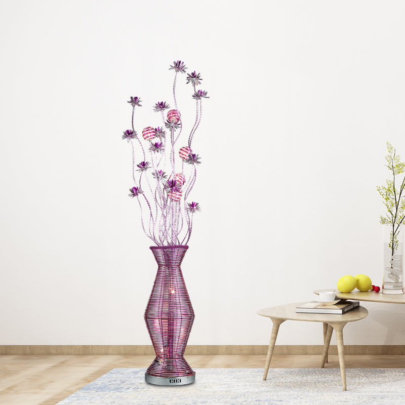 Countryside Vase and Floral Stand Light Aluminum Wire LED Floor Lamp in Purple for Living Room Purple Clearhalo 'Floor Lamps' 'Lamps' Lighting' 1195295