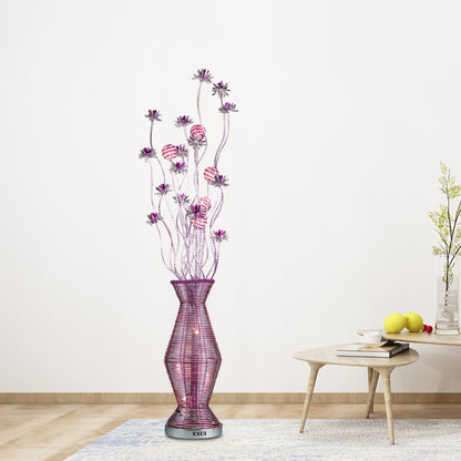 Countryside Vase and Floral Stand Light Aluminum Wire LED Floor Lamp in Purple for Living Room Purple Clearhalo 'Floor Lamps' 'Lamps' Lighting' 1195295