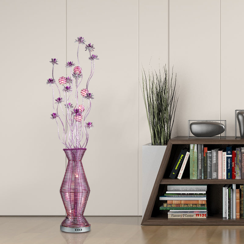 Countryside Vase and Floral Stand Light Aluminum Wire LED Floor Lamp in Purple for Living Room Clearhalo 'Floor Lamps' 'Lamps' Lighting' 1195296