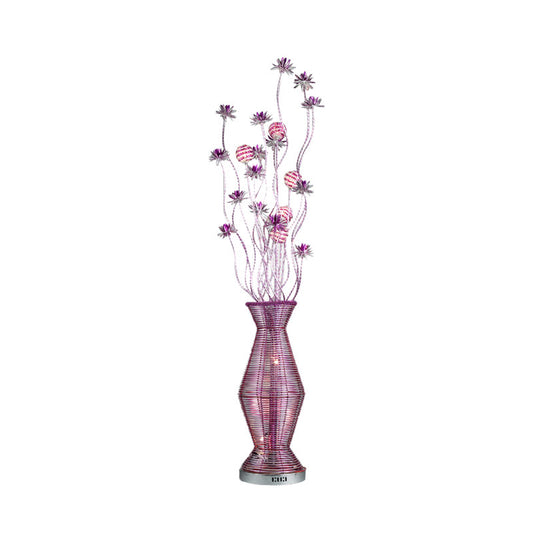 Countryside Vase and Floral Stand Light Aluminum Wire LED Floor Lamp in Purple for Living Room Clearhalo 'Floor Lamps' 'Lamps' Lighting' 1195297
