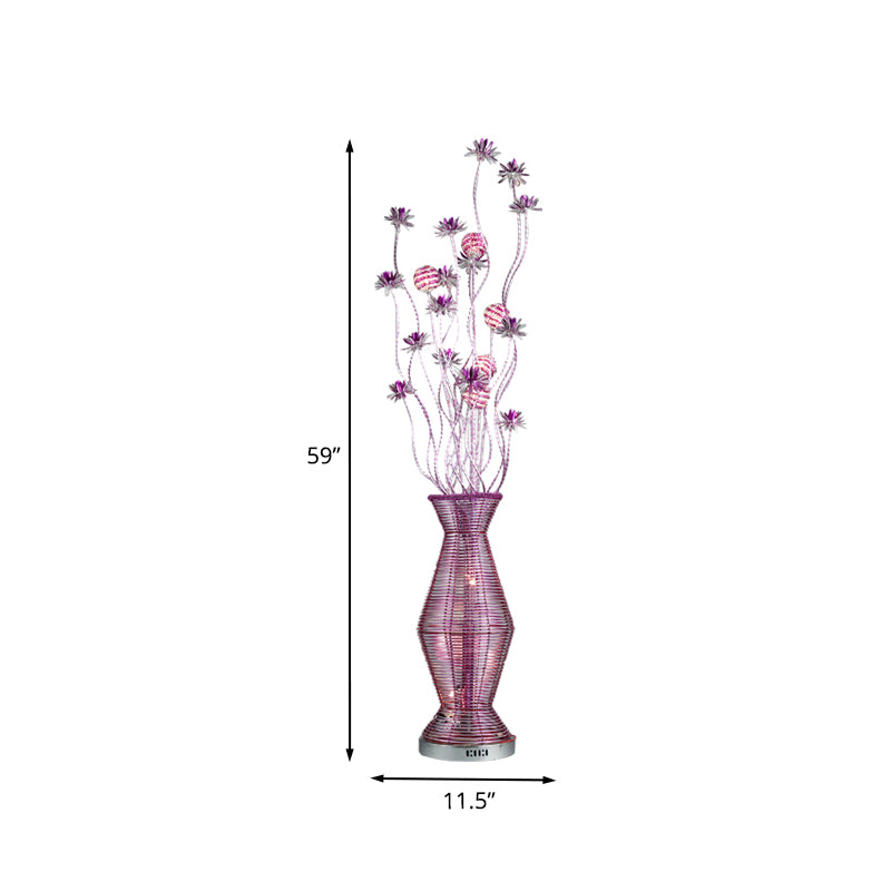 Countryside Vase and Floral Stand Light Aluminum Wire LED Floor Lamp in Purple for Living Room Clearhalo 'Floor Lamps' 'Lamps' Lighting' 1195298
