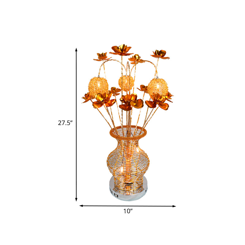 Gold Vase and Floret Table Lamp Art Deco Aluminum Wire LED Bedroom Night Lighting Clearhalo 'Lamps' 'Table Lamps' Lighting' 1195314