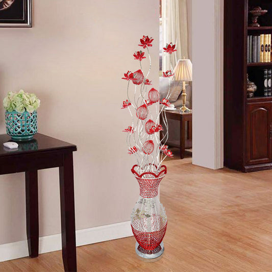 LED Vase Shape Floor Lamp Decorative Red Metallic Standing Light with Flower Design Clearhalo 'Floor Lamps' 'Lamps' Lighting' 1195320