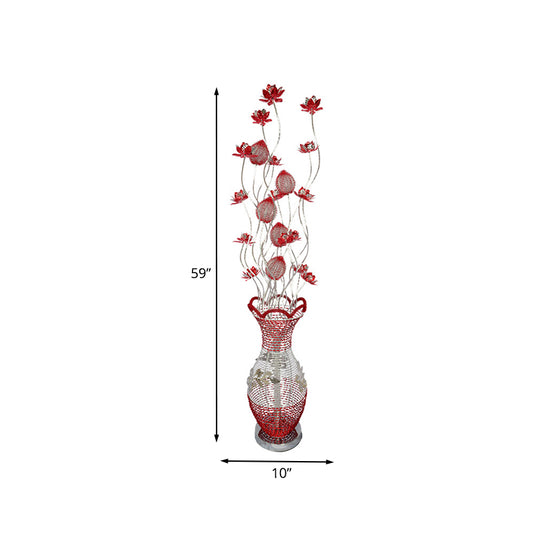 LED Vase Shape Floor Lamp Decorative Red Metallic Standing Light with Flower Design Clearhalo 'Floor Lamps' 'Lamps' Lighting' 1195322