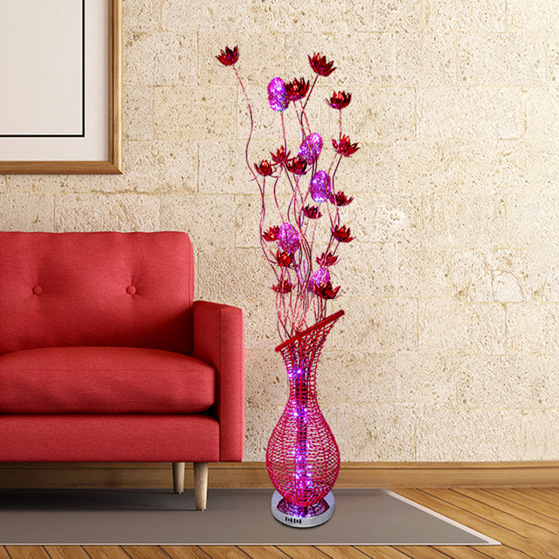 Bevel Vase Aluminum Stand Up Lamp Art Decor Living Room LED Floral Reading Floor Light in Red Red Clearhalo 'Floor Lamps' 'Lamps' Lighting' 1195323