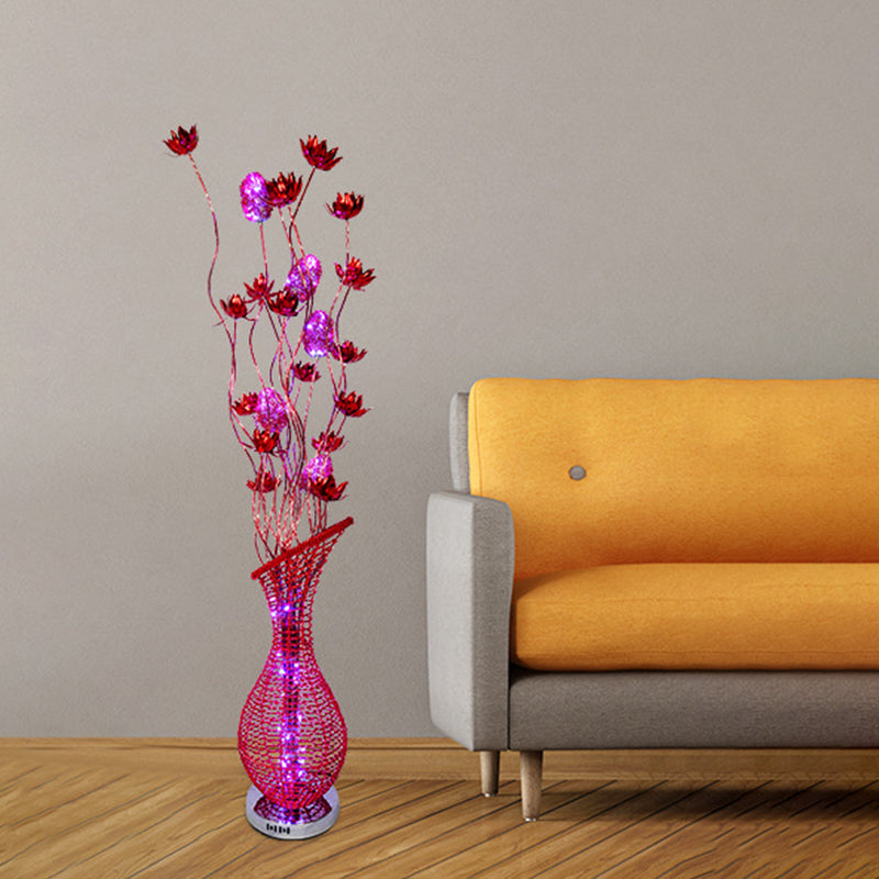 Bevel Vase Aluminum Stand Up Lamp Art Decor Living Room LED Floral Reading Floor Light in Red Clearhalo 'Floor Lamps' 'Lamps' Lighting' 1195324