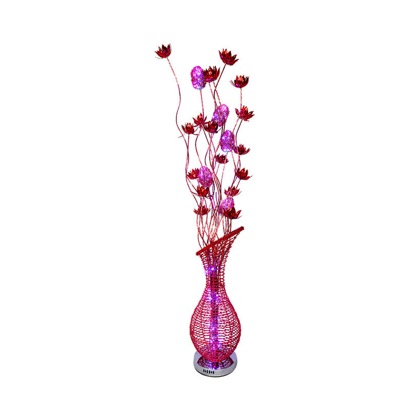 Bevel Vase Aluminum Stand Up Lamp Art Decor Living Room LED Floral Reading Floor Light in Red Clearhalo 'Floor Lamps' 'Lamps' Lighting' 1195325