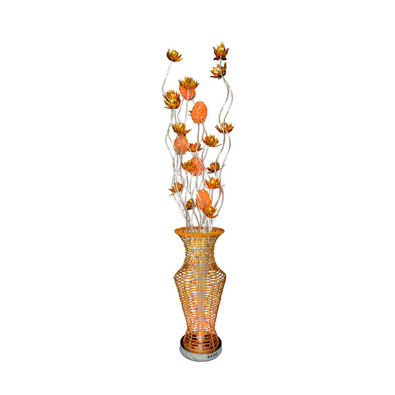 Gold LED Floor Light Decorative Aluminum Hollowed Vase Standing Lamp with Little Bloom Decor for Bedroom Clearhalo 'Floor Lamps' 'Lamps' Lighting' 1195329