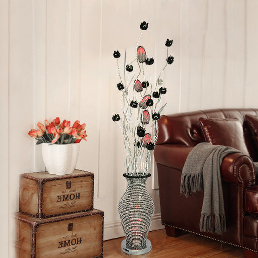 LED Standing Lamp Art Decor Cutout Vase Aluminum Reading Floor Light with Floret Design in Black Black Clearhalo 'Floor Lamps' 'Lamps' Lighting' 1195339