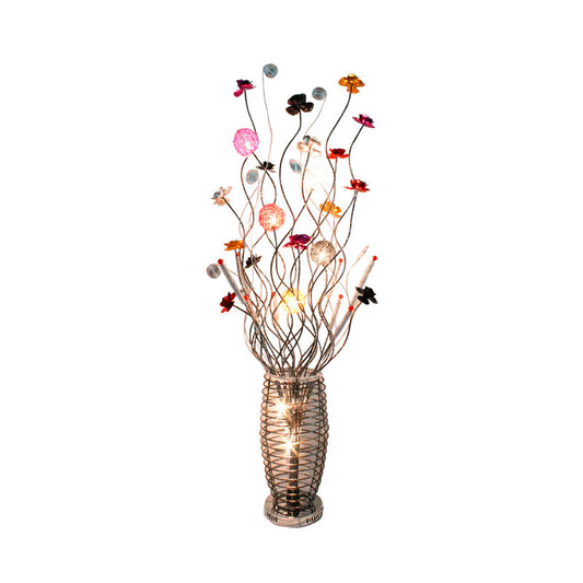 Silver LED Stand Up Lamp Art Decor Metal Hollowed Oval Floor Lighting with Swooping Linear and Colorful Bloom Clearhalo 'Floor Lamps' 'Lamps' Lighting' 1195349