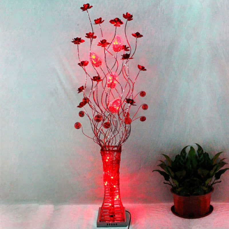 LED Trapezoid Floor Lighting Decorative Red Aluminum Floral Standing Floor Lamp for Living Room Red Clearhalo 'Floor Lamps' 'Lamps' Lighting' 1195359