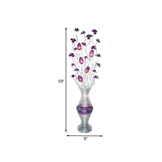 Aluminum Vase Shape Bloom Standing Lamp Art Decor Living Room LED Reading Floor Light with Swing Line in Purple Clearhalo 'Floor Lamps' 'Lamps' Lighting' 1195374