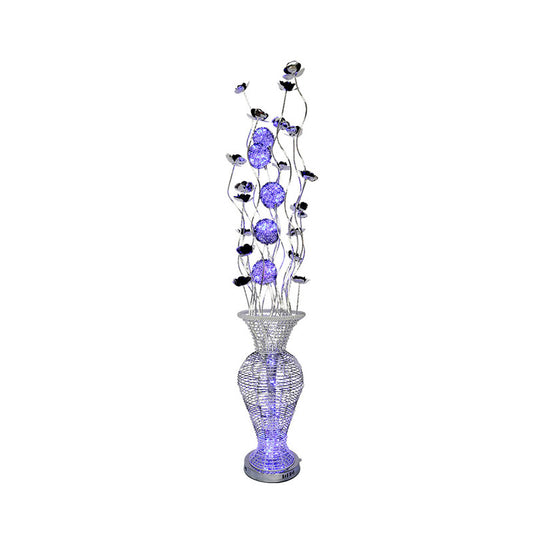LED Urn-Like Stand Up Lamp Art Decor Black-Silver Aluminum Blossom Floor Light with Purple Orb Design Clearhalo 'Floor Lamps' 'Lamps' Lighting' 1195380