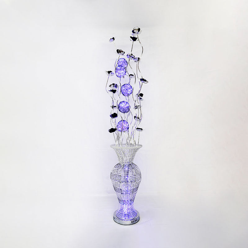 LED Urn-Like Stand Up Lamp Art Decor Black-Silver Aluminum Blossom Floor Light with Purple Orb Design Clearhalo 'Floor Lamps' 'Lamps' Lighting' 1195381