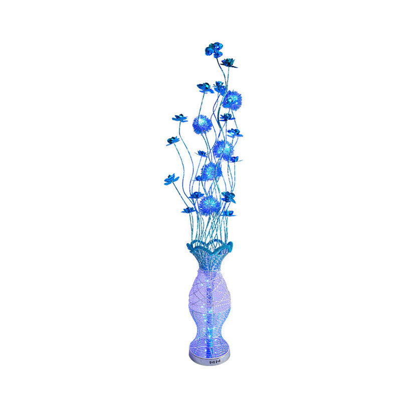 Vase-Shaped Decorative Pleated Floor Lighting Rustic Bedroom LED Decorative Standing Lamp with Flower Decor in Blue Clearhalo 'Floor Lamps' 'Lamps' Lighting' 1195384