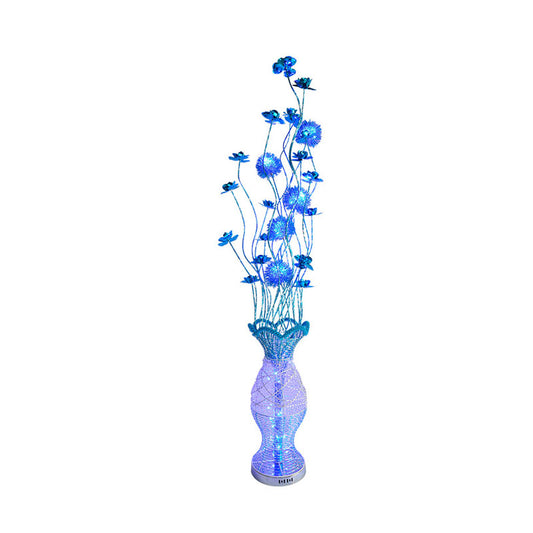 Vase-Shaped Decorative Pleated Floor Lighting Rustic Bedroom LED Decorative Standing Lamp with Flower Decor in Blue Clearhalo 'Floor Lamps' 'Lamps' Lighting' 1195384