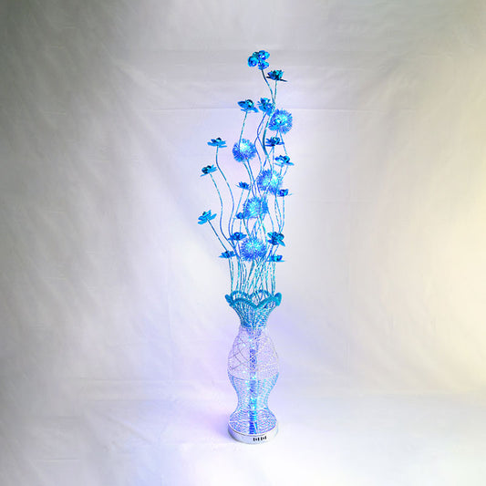 Vase-Shaped Decorative Pleated Floor Lighting Rustic Bedroom LED Decorative Standing Lamp with Flower Decor in Blue Clearhalo 'Floor Lamps' 'Lamps' Lighting' 1195385