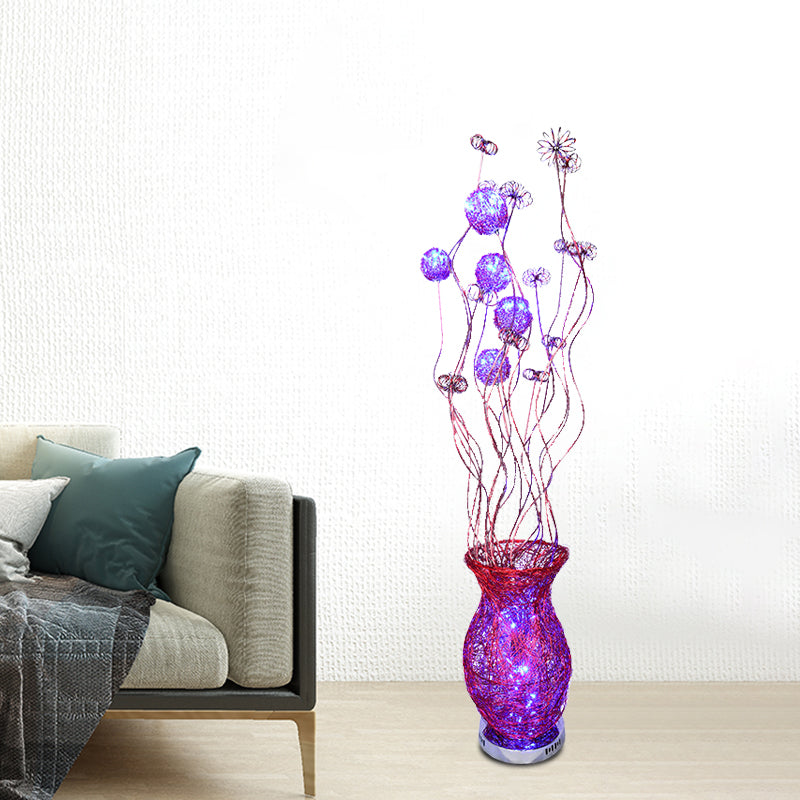 Aluminum Jar-Like Stand Up Lamp Decorative Bedroom LED Flower Reading Floor Lighting in Red/Yellow/Blue Clearhalo 'Floor Lamps' 'Lamps' Lighting' 1195388