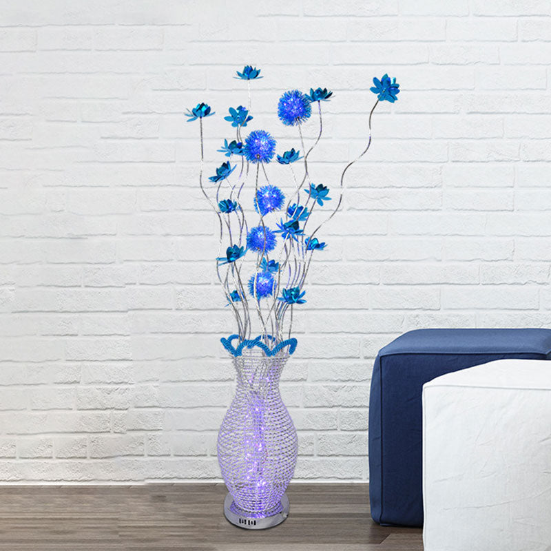Blue LED Curvy Line Floor Light Art Decor Aluminum Urn Floor Standing Lamp with Floral Decor Blue Clearhalo 'Floor Lamps' 'Lamps' Lighting' 1195399