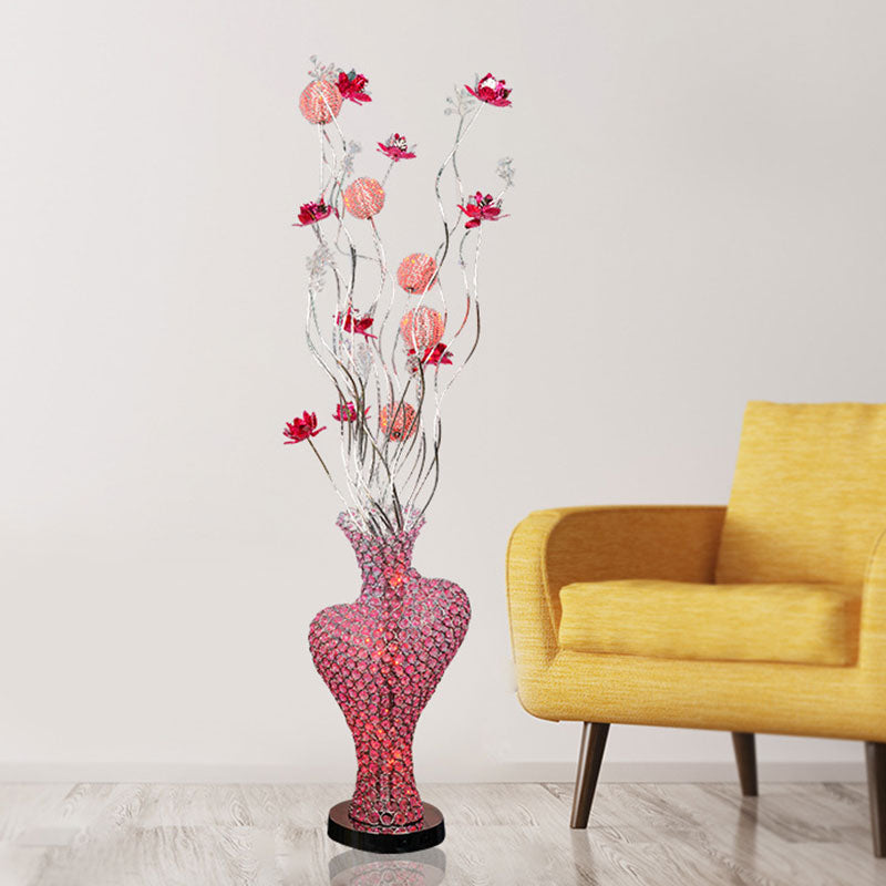 Metal Red Floret Standing Lamp Cutout Heart-Like LED Decorative Floor Light with Crystal Encrusted Detail Red Clearhalo 'Floor Lamps' 'Lamps' Lighting' 1195403