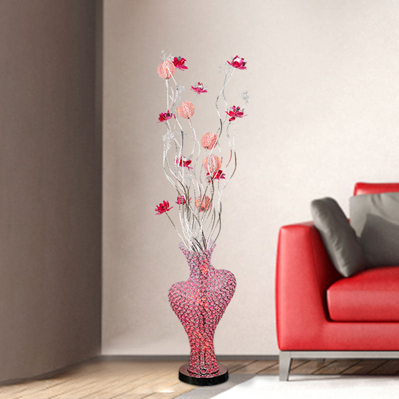 Metal Red Floret Standing Lamp Cutout Heart-Like LED Decorative Floor Light with Crystal Encrusted Detail Clearhalo 'Floor Lamps' 'Lamps' Lighting' 1195404