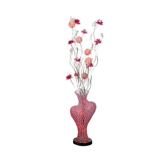 Metal Red Floret Standing Lamp Cutout Heart-Like LED Decorative Floor Light with Crystal Encrusted Detail Clearhalo 'Floor Lamps' 'Lamps' Lighting' 1195405
