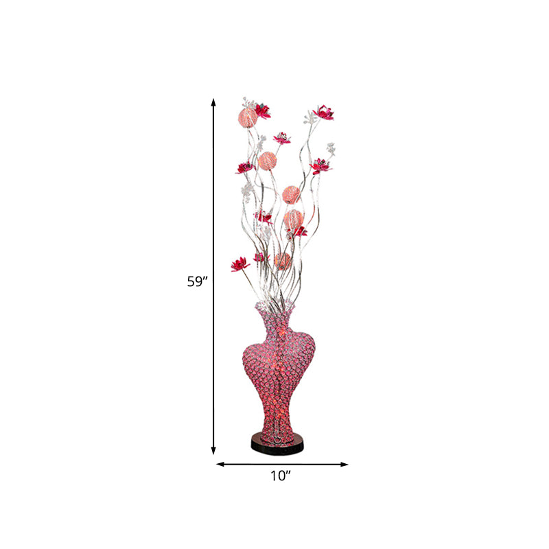 Metal Red Floret Standing Lamp Cutout Heart-Like LED Decorative Floor Light with Crystal Encrusted Detail Clearhalo 'Floor Lamps' 'Lamps' Lighting' 1195406