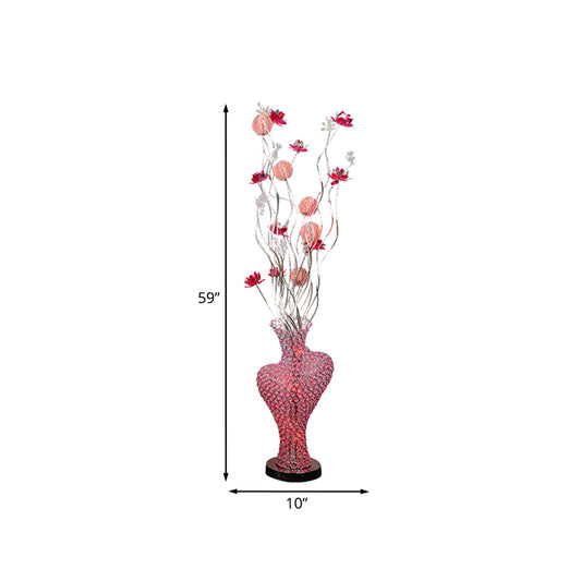 Metal Red Floret Standing Lamp Cutout Heart-Like LED Decorative Floor Light with Crystal Encrusted Detail Clearhalo 'Floor Lamps' 'Lamps' Lighting' 1195406