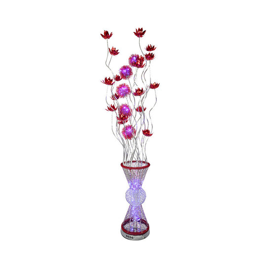 Art Decor Hourglass Floor Light LED Aluminum Stand Up Lamp with Curved Stick and Floret in Red Clearhalo 'Floor Lamps' 'Lamps' Lighting' 1195408