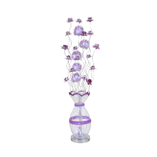 Metal Hollowed Urn Floor Lighting Art Decor LED Bedroom Reading Floor Lamp with Blossom Decor in Purple, Warm/White Light Clearhalo 'Floor Lamps' 'Lamps' Lighting' 1195421