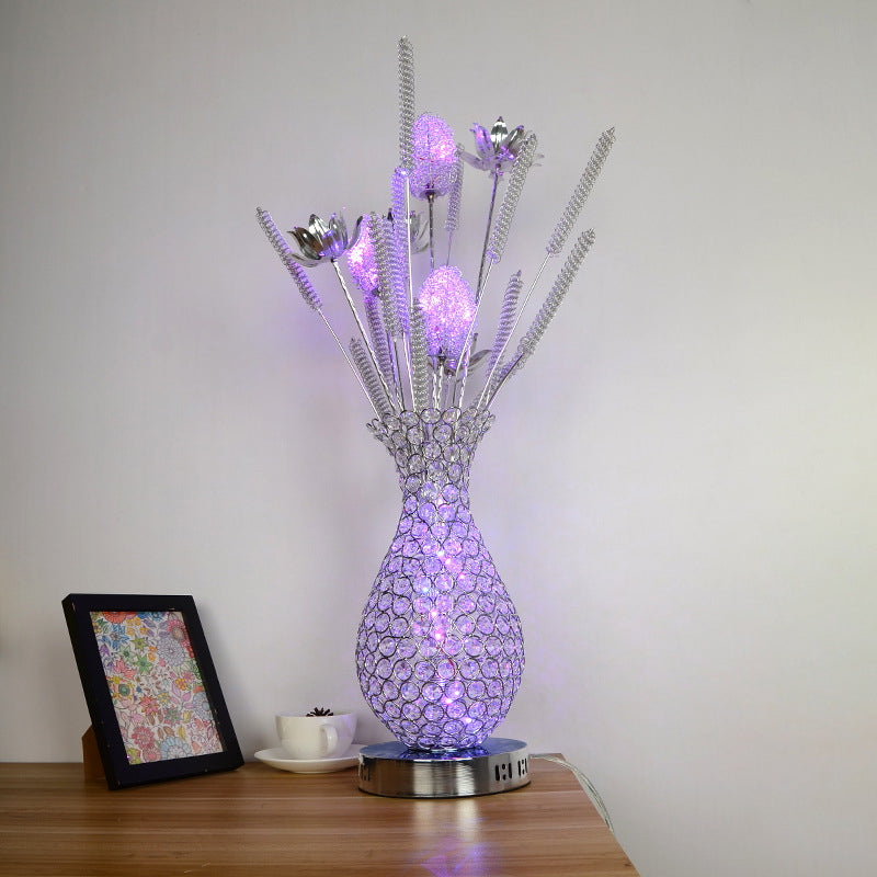 LED Vase Shape Desk Light Art Decor Gold/Silver Metal Night Table Lamp with Crystal Encrusted Silver Clearhalo 'Lamps' 'Table Lamps' Lighting' 1195447