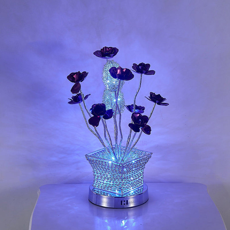 Silver LED Desk Lighting Art Decor Aluminum Cubical Table Lamp with Rose Decor for Bedside Clearhalo 'Lamps' 'Table Lamps' Lighting' 1195456