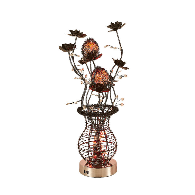 LED Vase Table Lamp Art Decor Black-Silver Aluminum Decorative Desk Light with Flower Detail Clearhalo 'Lamps' 'Table Lamps' Lighting' 1195469