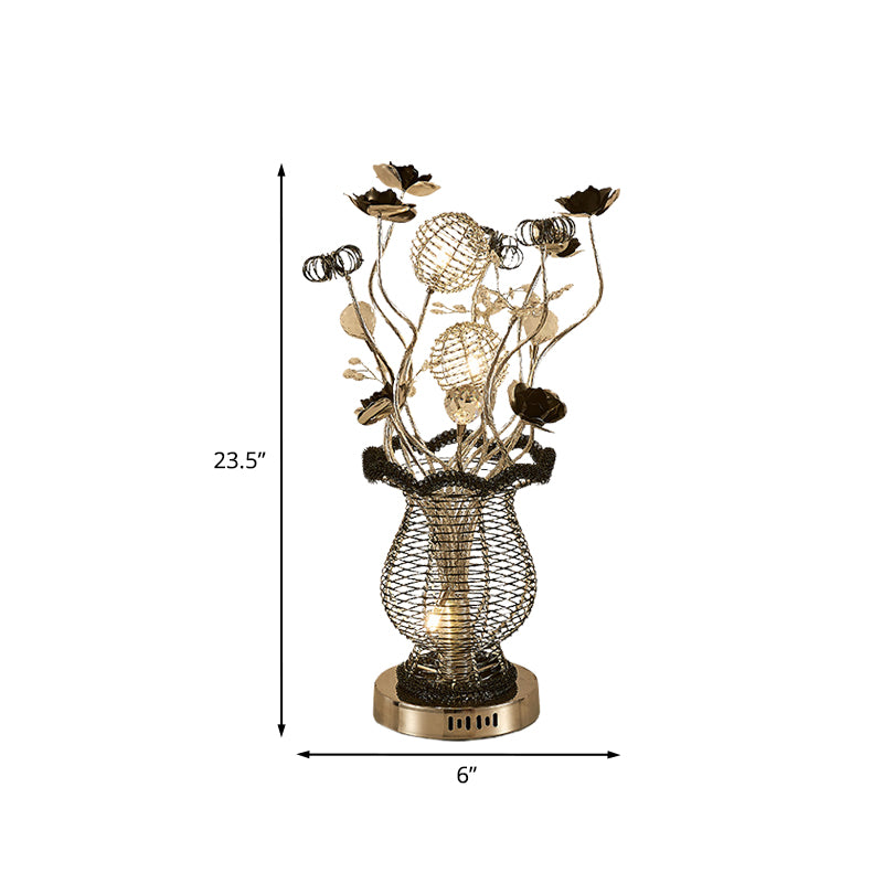 Black-Silver Floral Table Lamp Art Decor Aluminum Study Room LED Desk Lighting with Little Bloom Design Clearhalo 'Lamps' 'Table Lamps' Lighting' 1195478