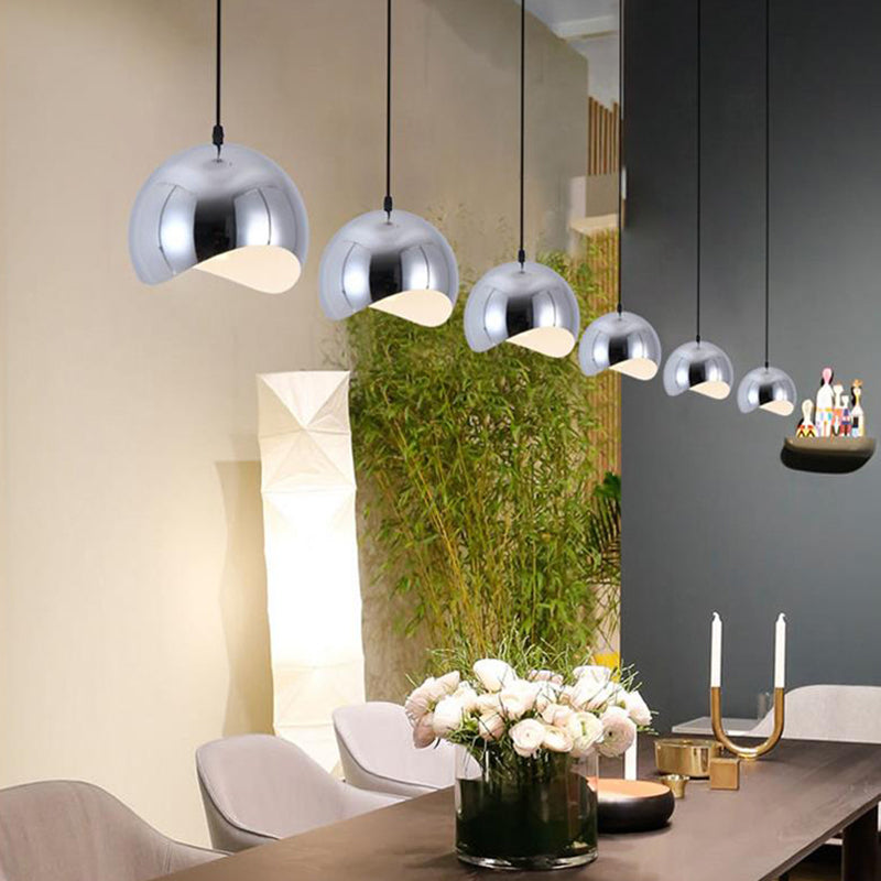 1 Head Kitchen Pendant Light Fixture with Waveforms Dome Metal Shade Modern Black/Chrome Hanging Lamp, 8"/12" W Clearhalo 'Ceiling Lights' 'Modern Pendants' 'Modern' 'Pendant Lights' 'Pendants' Lighting' 119600