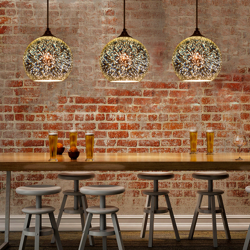 Globe 3-D Glass Pendant Lamp Contemporary 1 Light Chrome/Gold Hanging Light Fixture, 6"/8"/10" Wide Clearhalo 'Ceiling Lights' 'Glass shade' 'Glass' 'Modern Pendants' 'Modern' 'Pendant Lights' 'Pendants' Lighting' 119634