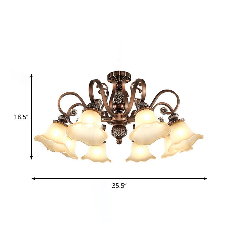 5/6/8 Lights Floral Shade Semi Flush Light Countryside Brown Opal Glass Close to Ceiling Lamp for Living Room Clearhalo 'Ceiling Lights' 'Chandeliers' 'Close To Ceiling Lights' 'Close to ceiling' 'Glass shade' 'Glass' 'Semi-flushmount' Lighting' 1197481