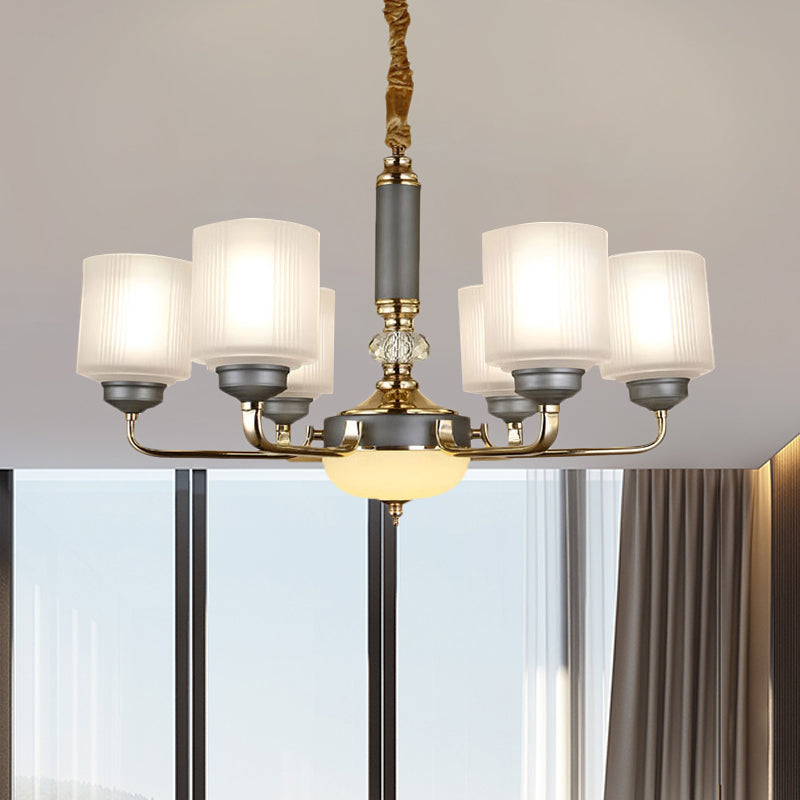 Null 6/8/12 Bulbs Chandelier Light Fixture Rural Cream Glass Cylindrical Pendulum Light for Bedroom Clearhalo 'Ceiling Lights' 'Chandeliers' Lighting' options 1197502