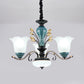 Flower Shade Suspension Lamp Countryside 3/6/8-Head Milky Glass Pendant Chandelier in Green Clearhalo 'Ceiling Lights' 'Chandeliers' Lighting' options 1197517